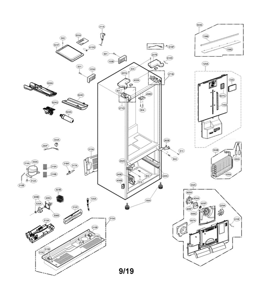 Butée de porte de réfrigérateur LG MJB63649801