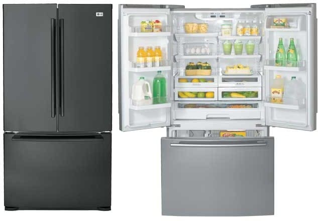 LG LRFC21755SB 20.7 Cu. Ft. French Door Refrigerator with Glide 'N Serve Pantry Drawer & Automatic CustomCube Ice Maker: Smooth Black