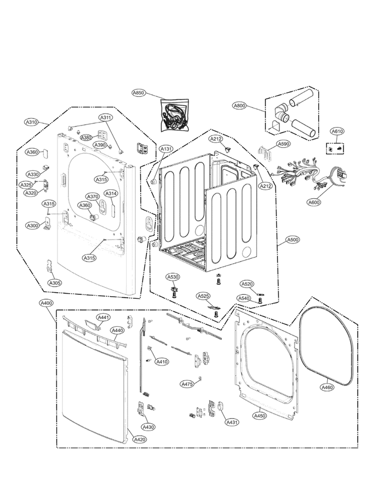 LG ADC74908001 Dryer Door Assembly