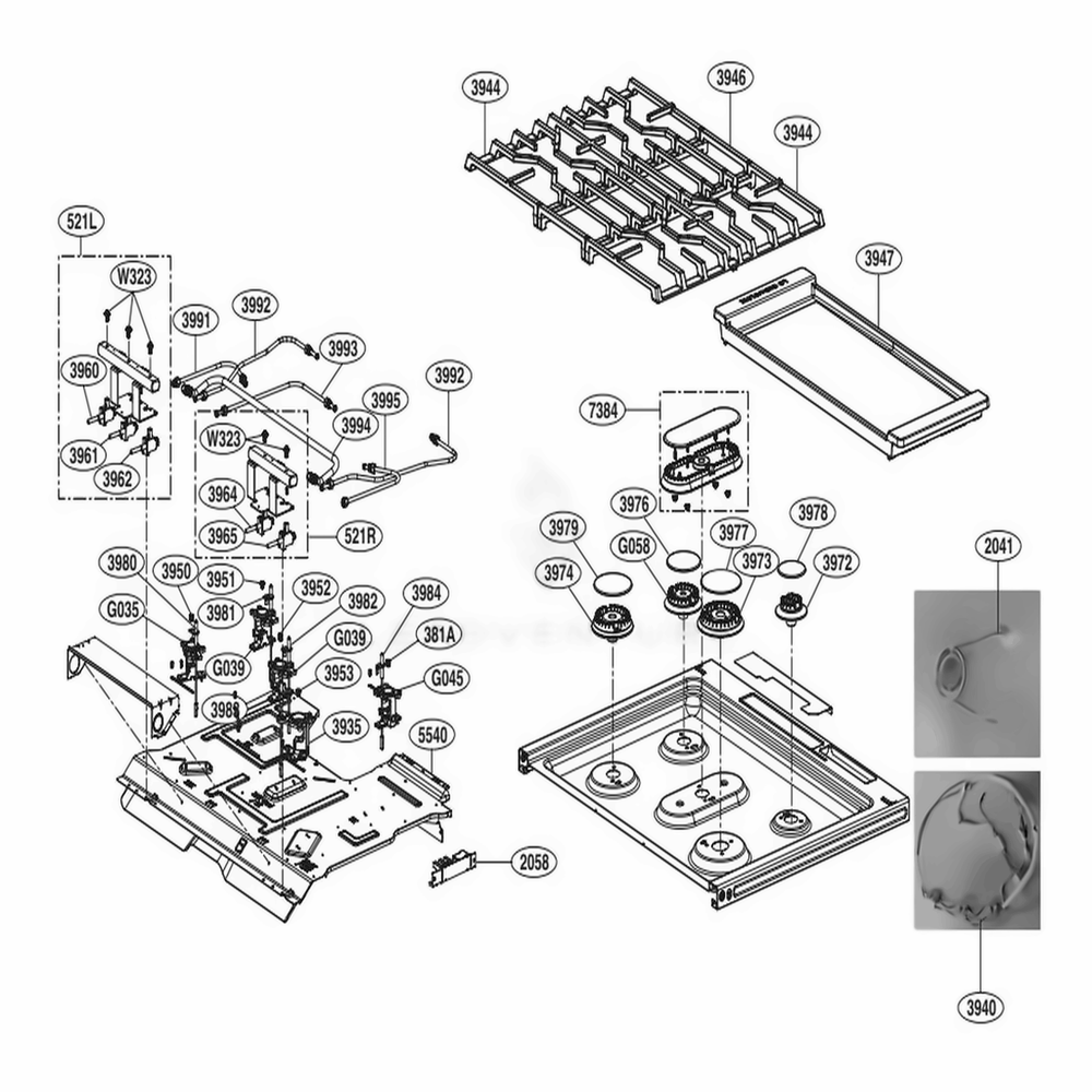 LG ABF73729803 Range Burner Assembly