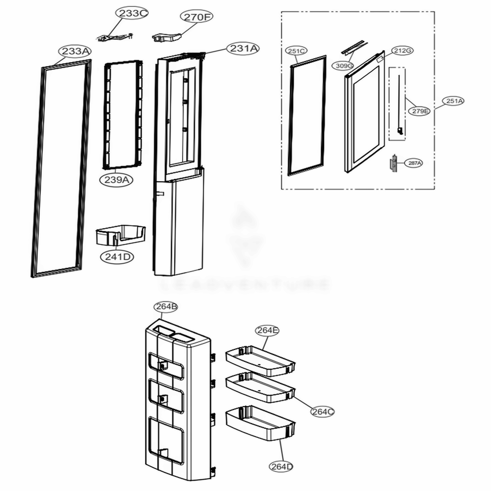 LG ADD74296735 Home Bar Door Foam Assembly