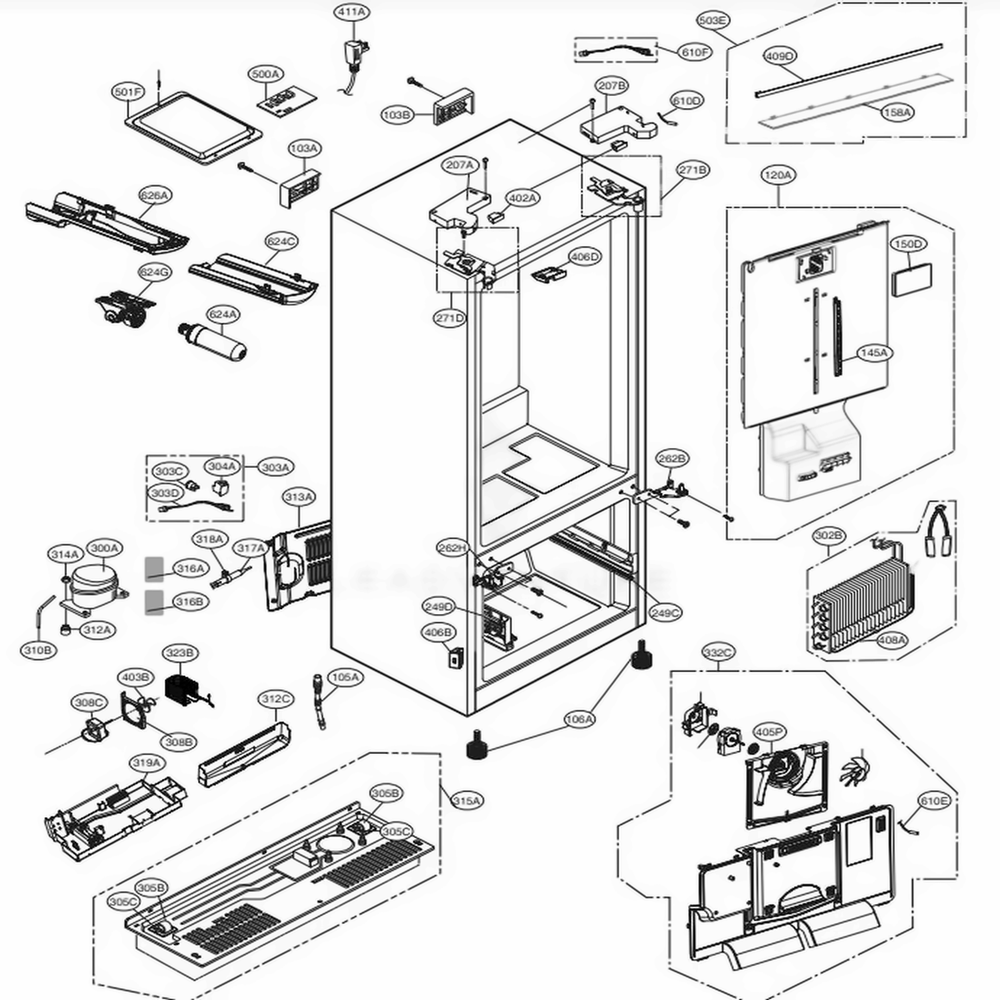 LG ADJ74812521 Refrigerator Multi Duct Assembly