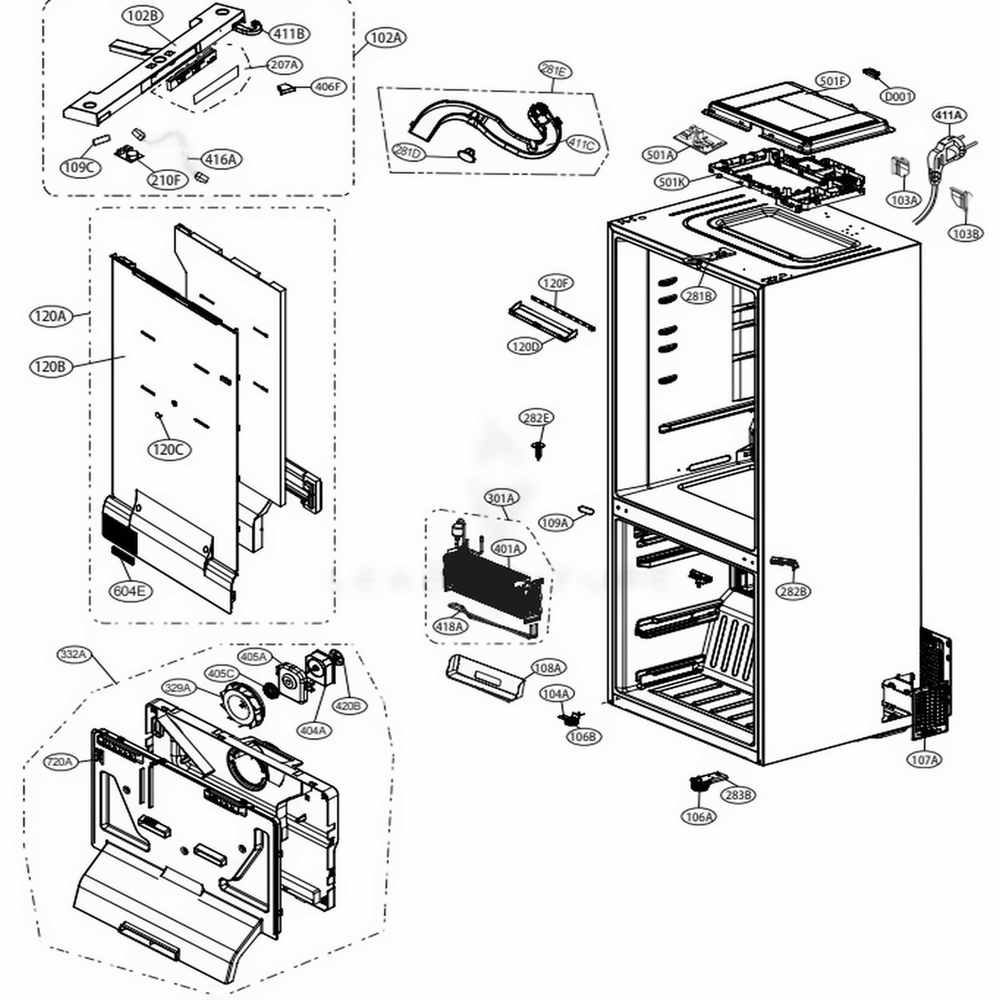 LG ABQ76880302 Refrigerator Control Refriger Case Assembly