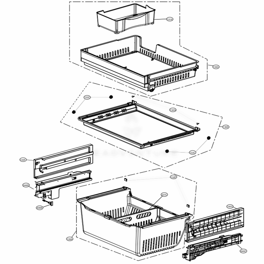 LG AJP73334621 Refrigerator Drawer Tray Assembly