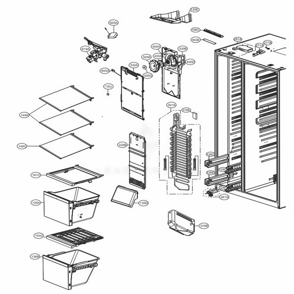 LG AJP73595177 Refrigerator Drawer Tray Assembly