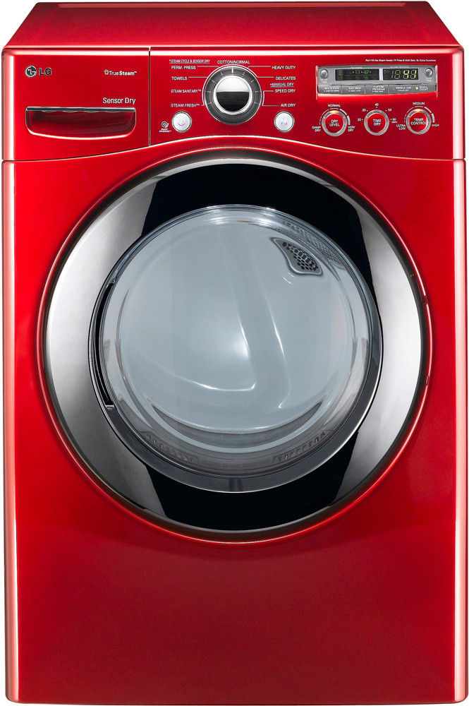 LG DLEX2650R 27 Inch Electric Dryer with 7.3 cu. ft. Capacity, 9 Dry Cycles, 10 Options, Steam Functions, Sensor Dry, Alloy Steel Drum and Dual LED Display: Wild Cherry Red