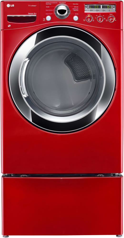 LG DLEX3250R 27 Inch Front-Load Electric Dryer with 7.3 cu. ft. Capacity, 9 Dry Cycles, 10 Options, Wrinkle Care Option, TrueSteam Technology, Sensor Dry and Drying Rack: Wild Cherry Red