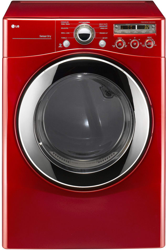 LG DLE2350R 27 Inch Electric Dryer with 7.3 cu. ft. Capacity, 9 Dry Programs, Sensor Dry, SmartDiagnosis, Wrinkle Care Option, LoDecibel Quiet Operation, Custom Program and Dual LED Display: Wild Cherry Red