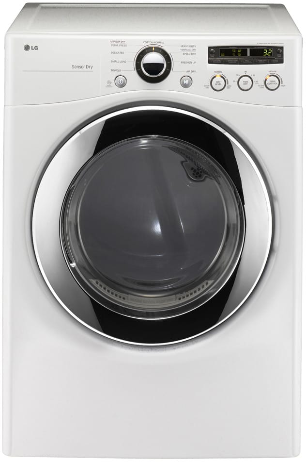 LG DLE2350W 27 Inch Electric Dryer with 7.3 cu. ft. Capacity, 9 Dry Programs, Sensor Dry, SmartDiagnosis, Wrinkle Care Option, LoDecibel Quiet Operation, Custom Program and Dual LED Display: White