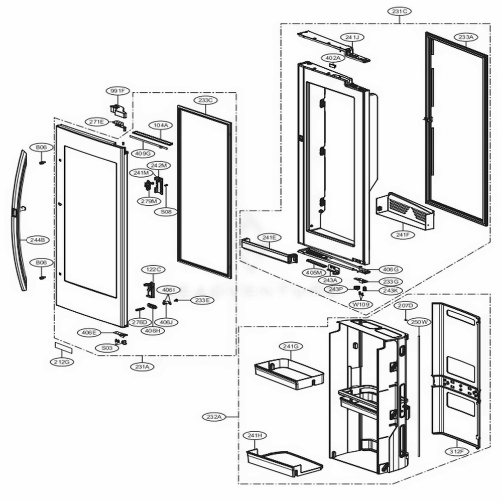 LG ADD73516627 Home Bar Door Foam Assembly