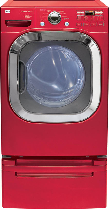 LG DLEX2801R 27 Inch Electric Dryer with 7.4 cu. ft Capacity, 9 Drying Programs, SteamFresh/SteamSanitary/ReduceStatic/EasyIron Fabric Care Settings, Drying Rack, LED Display and Electronic Controls: Wild Cherry Red