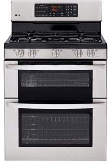 LG LDG3015ST 30 Inch Freestanding Gas Range with 5 Sealed Burners, 2.2 cu. ft. Upper Oven, 3.9 cu. ft. Lower Oven, Self-Clean, Automatic Shut-Off and WideView Window: Stainless Steel