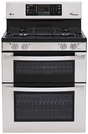 LG LDG3031ST 30 Inch Freestanding Double Oven Gas Range with 4 Sealed Burners, 6.1 cu. ft. Ovens in Total, 17,000 BTU Superboil Burner, IntuiTouch Controls and EasyClean Self-Cleaning