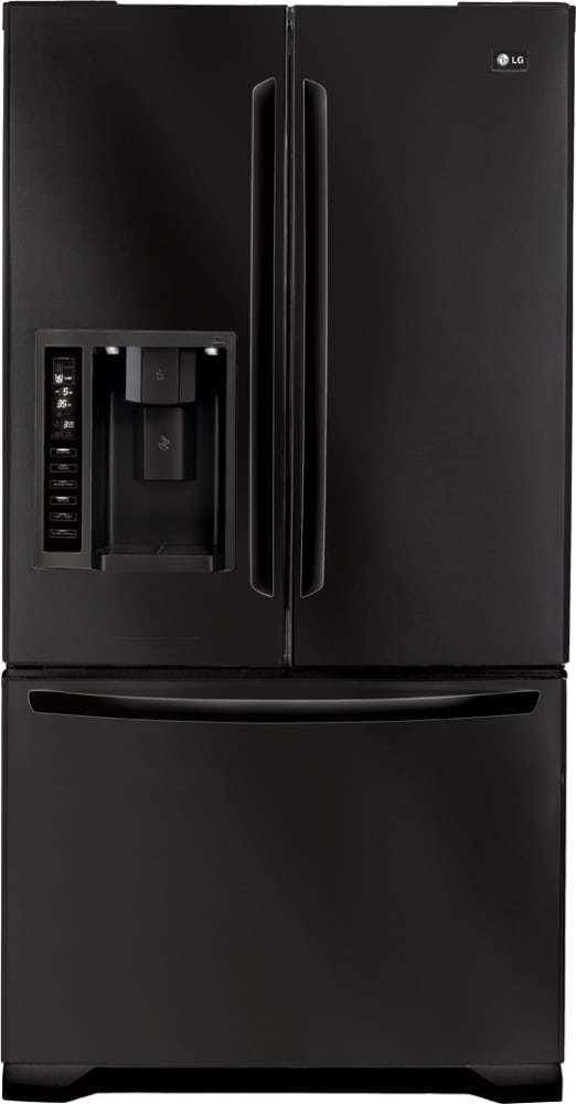 LG LFX25975SB 24.7 cu. ft. French Door Refrigerator with 3 Spill-Protector Tempered Glass Shelves, Temperature-Controlled Glide 'N Serve Drawer and Self-Contained Ice System: Smooth Black