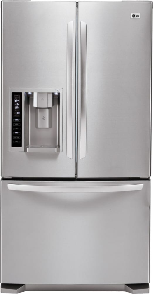 LG LFX25975ST 24.7 cu. ft. French Door Refrigerator with 3 Spill-Protector Tempered Glass Shelves, Temperature-Controlled Glide 'N Serve Drawer and Self-Contained Ice System: Stainless Steel