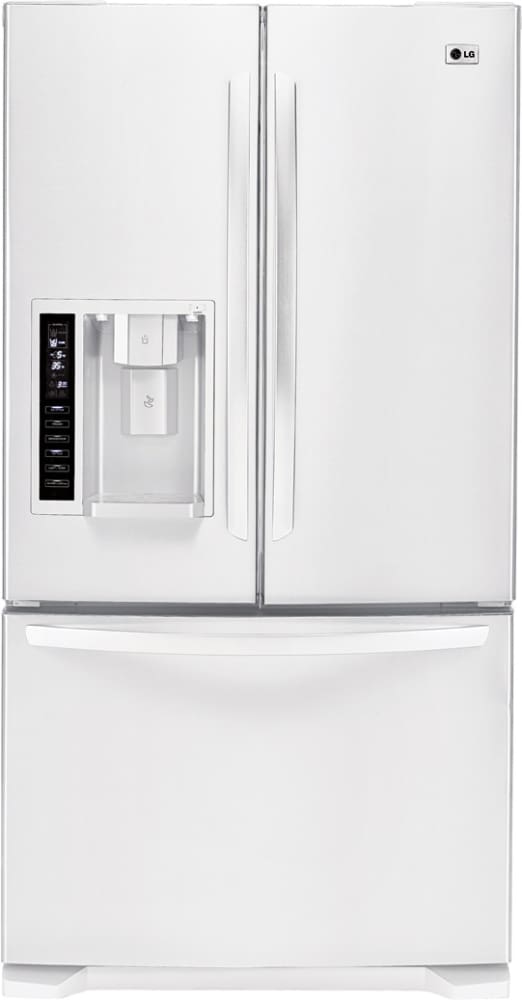 LG LFX25975SW 24.7 cu. ft. French Door Refrigerator with 3 Spill-Protector Tempered Glass Shelves, Temperature-Controlled Glide 'N Serve Drawer and Self-Contained Ice System: Smooth White