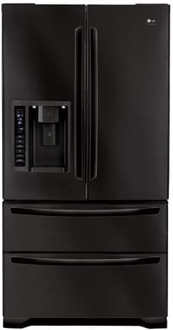 LG LMX25981SB 24.7 cu. ft. French Door Refrigerator with 4 Split Spill-Proof Glass Shelves, Slide-Out/Cantilevered Shelves, External Ice/Water Dispenser, 4 Compartment Crisper System and Double Freezer Drawers: Black