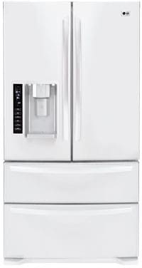 LG LMX25984SW 24.7 cu. ft. French Door Refrigerator with 4 Spill Protector Glass Shelves, 4 Compartment Crisper System, External Ice/Water Dispenser and Double Freezer Drawers: Smooth White