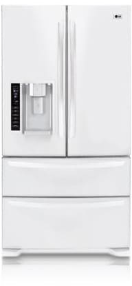 LG LMX25985SW 24.7 cu. ft. French Door Refrigerator with 3 Tempered Glass Shelves, 4 Adjustable Gallon Door Bins, Interior Light and CustomCube Ice Maker: White