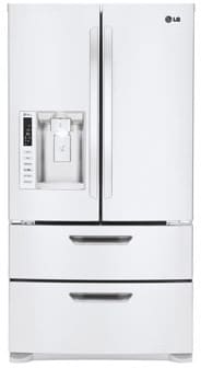 LG LMX25986SW 24.7 cu. ft. 4-Door French Door Refrigerator with Slide-Out Spill Protector Glass Shelves, Humidity Crispers, Water Filter and External Ice/Water Dispenser: Smooth White