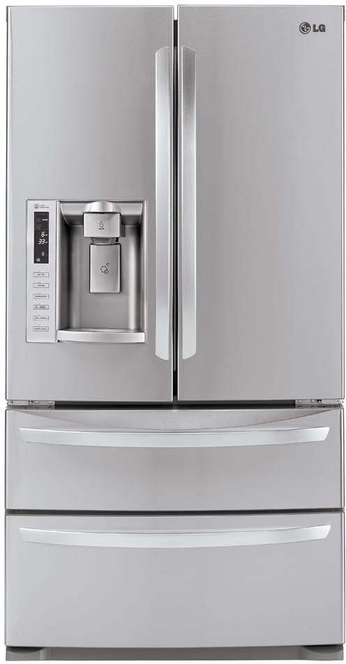 LG LMX28988ST 27.5 cu. ft. French Door Refrigerator with Slide-Out Spill Protector Glass Shelves, Glide N' Serve Drawer, Double Freezer Drawers and External Tall Ice/Water Dispenser: Stainless Steel