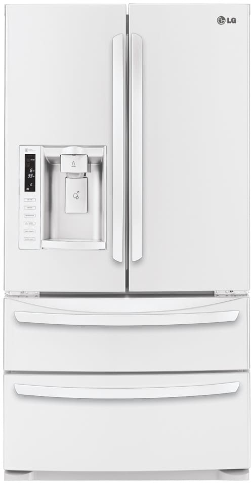 LG LMX28988SW 27.5 cu. ft. French Door Refrigerator with Slide-Out Spill Protector Glass Shelves, Glide N' Serve Drawer, Double Freezer Drawers and External Tall Ice/Water Dispenser: Smooth White