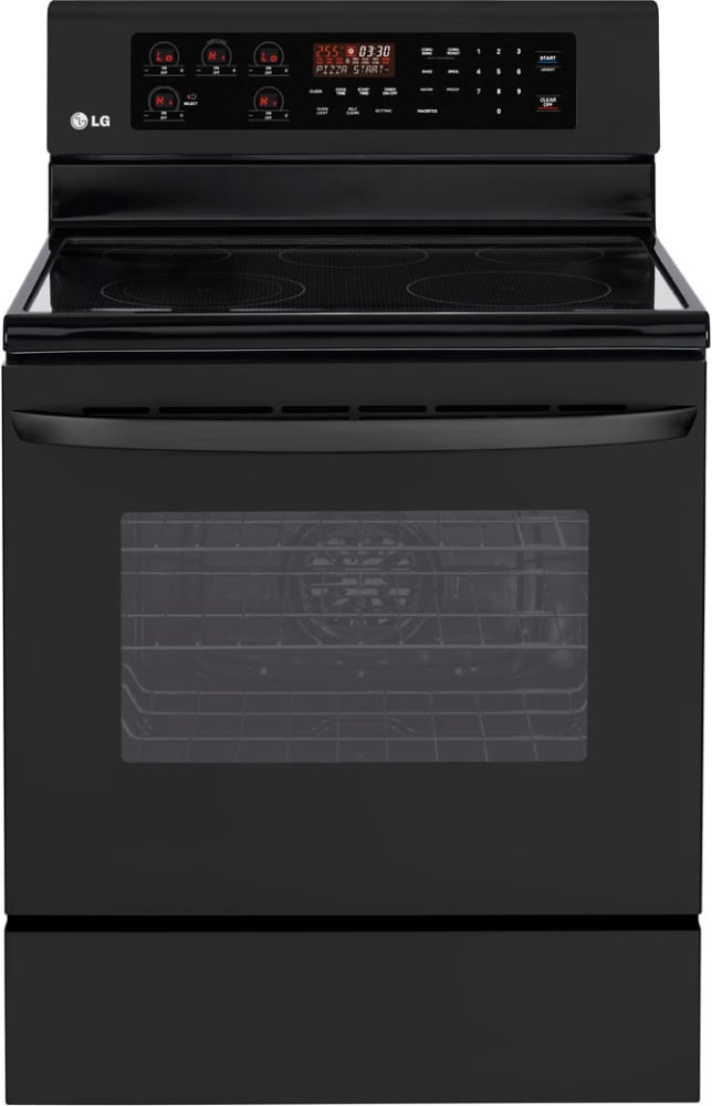 LG LRE3023SB 30 Inch Freestanding Smoothtop Electric Range with 5 Radiant Elements, Warming Zone, 6.3 cu. ft. EvenJet Convection Oven, Self-Clean and Storage Drawer: Smooth Black