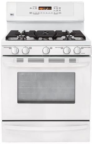 LG LRG30357SW 30 Inch Freestanding Gas Range with 5 Sealed Burners, Simmer Burner, 5.0 cu. ft. Oven Capacity, WideView Window, SmoothTouch Oven Controls and 1.2 cu. ft. Warming Drawer: Smooth White