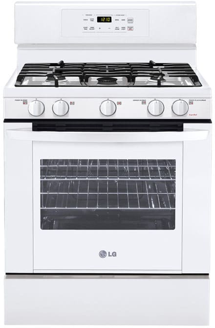 LG LRG3091SW 30 Inch Freestanding Gas Range with 5 Sealed Burners, 17,000 BTU SuperBoil Burner, Continuous Grates, 5.4 cu. ft. Self-Clean Oven, PreciseTemp Bake System and Storage Drawer: Smooth White