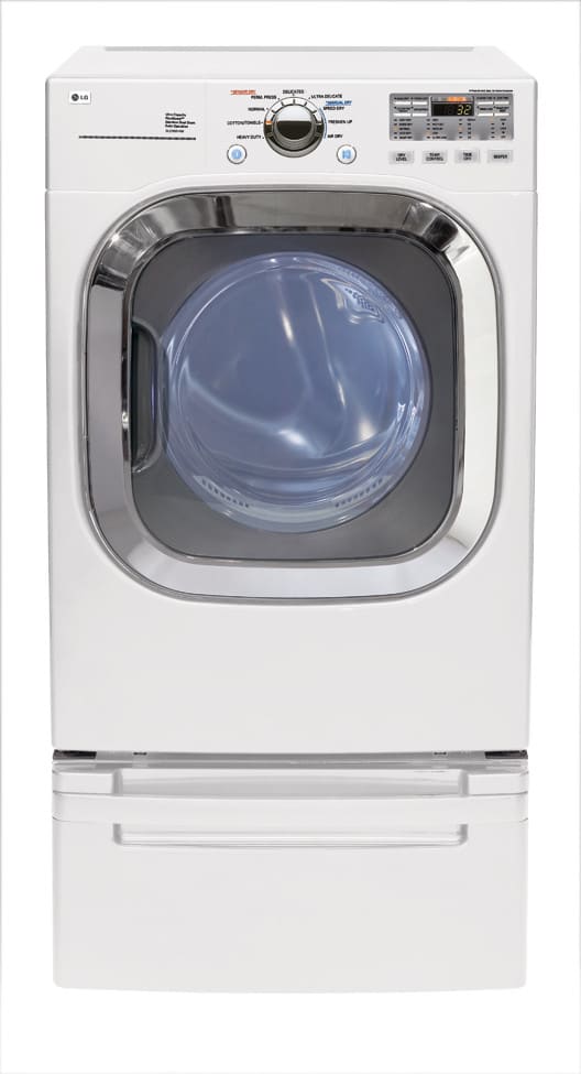 LG DLE2601W 27 Inch Electric Dryer with 7.4 cu. ft Capacity, 9 Drying Programs, FlowSense Duct Clogging Indicator, Drying Rack, LED Display and Electronic Controls: White