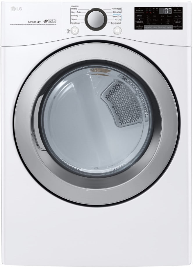 LG DLE3500W 27 Inch Smart Electric Dryer with 7.4 cu. ft. Capacity, Sensor Dry, Wrinkle Care Option, Speed Dry Cycle, 10 Dryer Programs, SmartThinQ®, SmartDiagnosis™, Wi-Fi, Voice Activation, NSF Certified and ENERGY STAR® Qualified