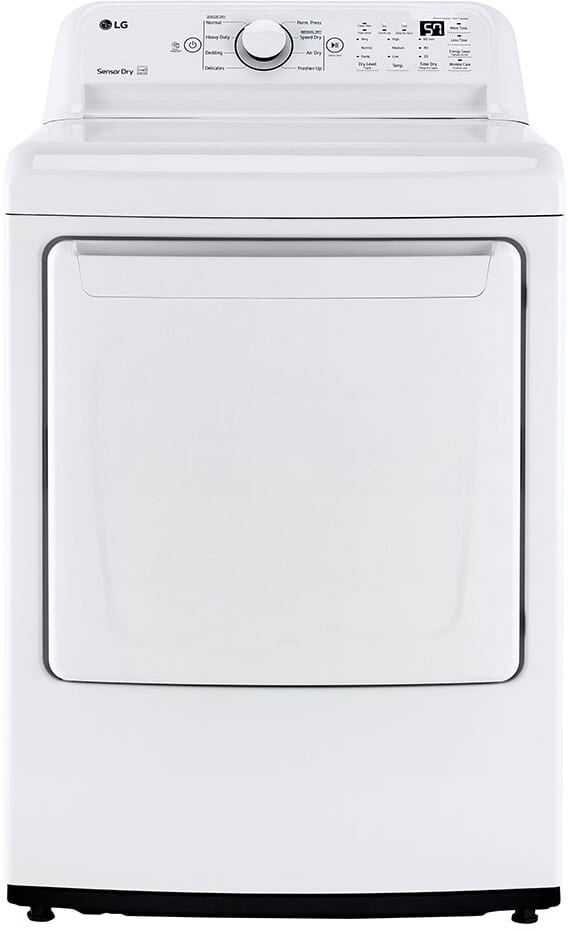 LG DLE7000W 27 Inch Electric Dryer with 7.3 Cu. Ft. Capacity, 8 Dryer Programs, Sensor Dry, Speed Dry, Wrinkle Care Option, FlowSense™ Duct Clogging, and Energy Star Certified