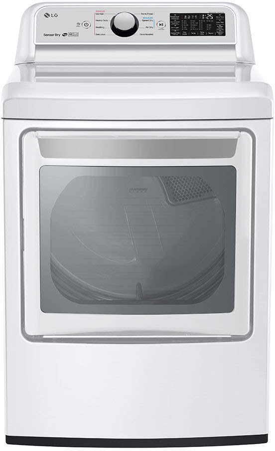 LG DLE7300WE 27 Inch Electric Smart Dryer with 7.3 Cu. Ft. Capacity, LoDecibel™ Operation, FlowSense™, EasyLoad™ Door, Dial-A-Cycle™, WiFi, SmartDiagnosis™, 8 Dryer Programs, Sensor Dry, SteamSanitary Cycle, and ENERGY STAR®: White