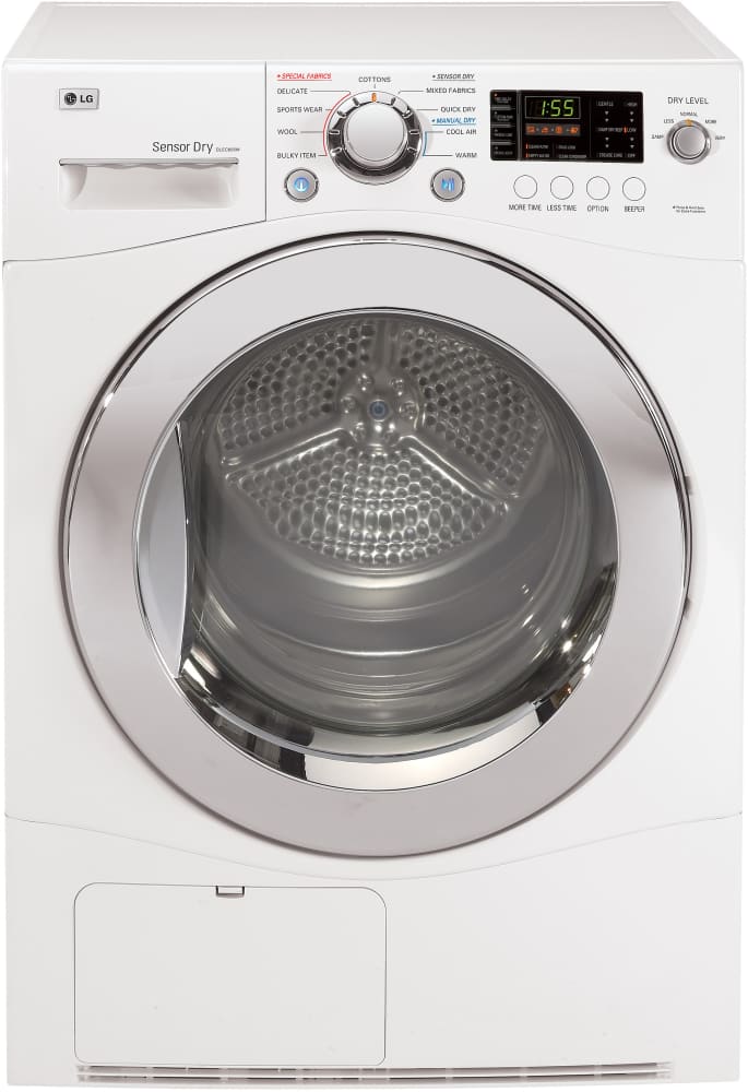 LG DLEC855W 24 Inch 4.2 cu. ft. Compact Electric Condensing Dryer with 9 Dry Cycles, 5 Temperature Selections, Sensor Dry, Wrinkle Care, LoDecibel Quiet System, LED Electronic Controls and Ventless Condensing System: White