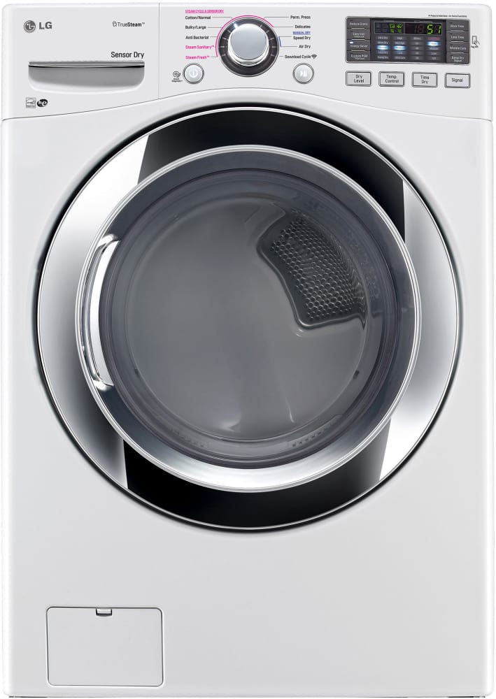 LG DLEX3370W 27 Inch Electric Dryer with TrueSteam™, SmartDiagnosis™, Sensor Dry, Wrinkle Care, Speed Dry, 10 Drying Cycles, 5 Temperature Settings, Stacking Capability, LED Display Controls, 7.4 cu. ft. Capacity and ENERGY STAR® Rated: White