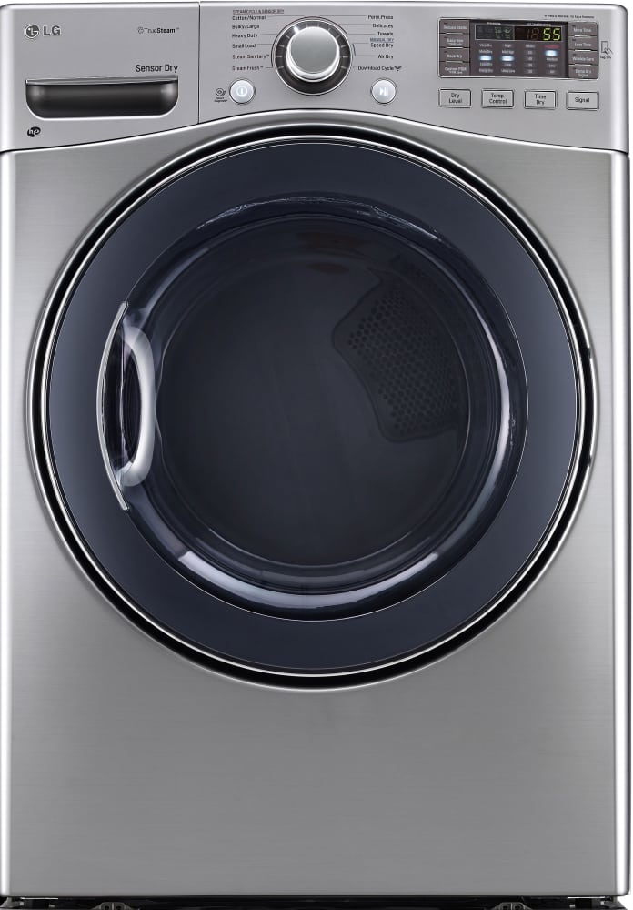 LG DLEX3570V 27 Inch Electric Dryer with TrueSteam™, FlowSense™, SmartDiagnosis™, LoDecibel™ Quiet Operation, Speed Dry Cycle, Wrinkle Care, Sensor Dry, 7.4 cu. ft. Capacity, 10 Drying Programs and Towel Dry Program: Graphite Steel