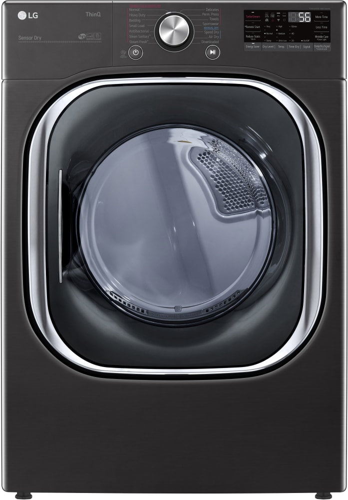 LG DLGX4501B 27 Inch Gas Smart Dryer with 7.4 Cu. Ft. Capacity, TurboSteam™, Smart Pairing™, LG ThinQ® Technology, FlowSense™, 12 Options, Sanitize, Closet Depth, and Energy STAR®: Black Steel