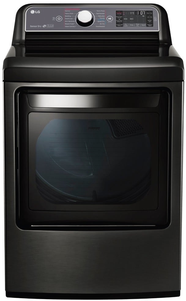 LG DLEX7600KE 27 Inch 7.3 cu. ft. Electric Dryer with 14 Dry Programs, TurboSteam, EasyLoad Door, Smart ThinQ Technology, ReduceStatic Option, NeveRust Stainless Steel Drum and ENERGY STAR Qualified: Black Stainless Steel