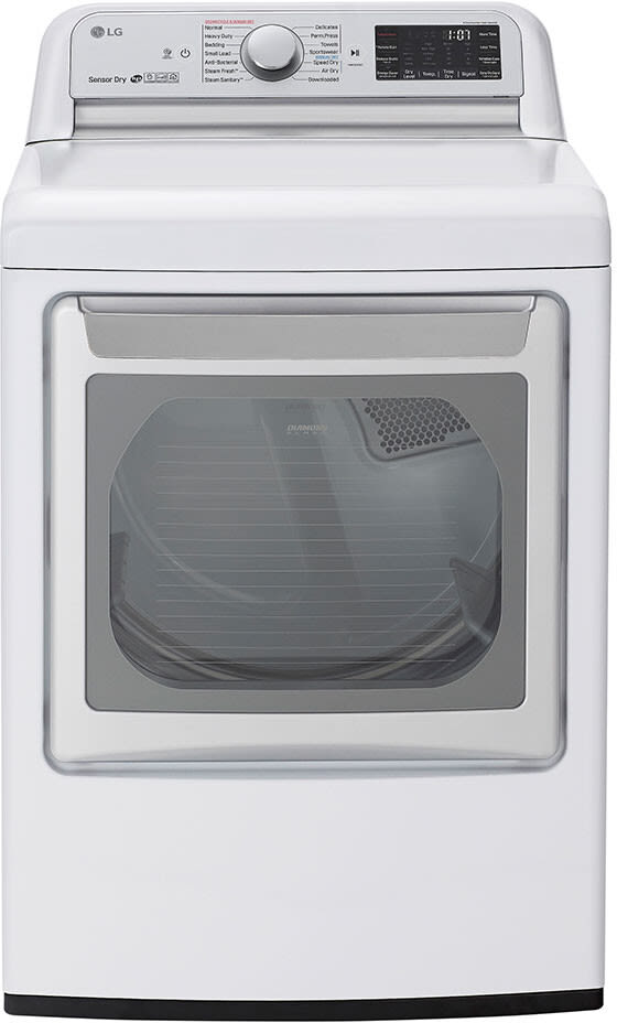 LG DLEX7800WE 27 Inch Electric Smart Dryer with 7.3 Cu. Ft. Capacity, TurboSteam™ Technology, EasyLoad™ Door, SmartDiagnosis™, 14 Dry Cycles, Sensor Dry, Steam Options, Wrinkle Care, Reduce Static, and ENERGY STAR® Certified: White