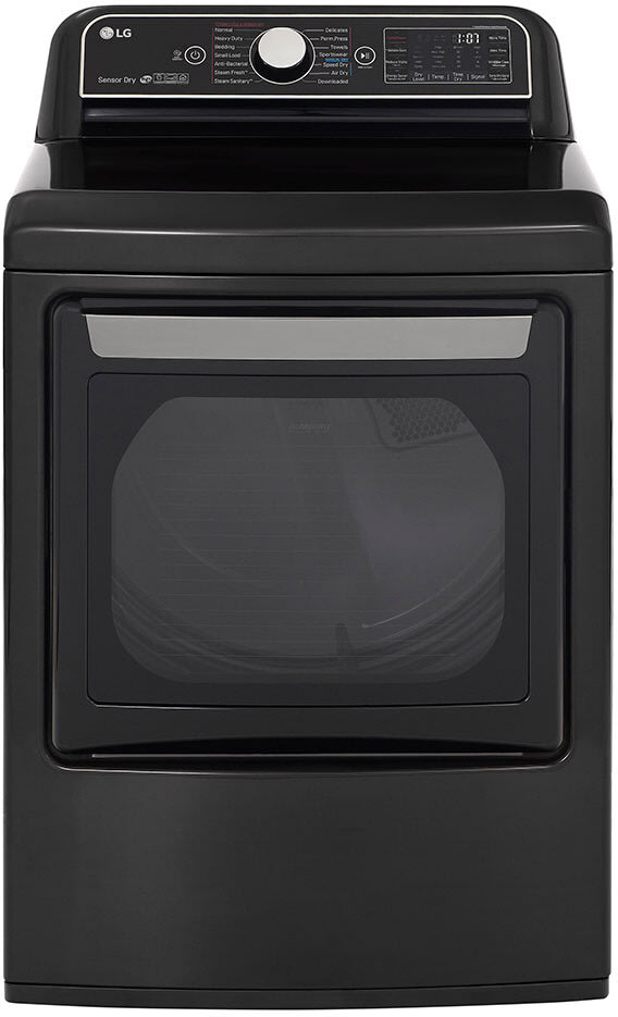 LG DLEX7900BE 27 Inch Electric Smart Dryer with 7.3 Cu. Ft. Capacity, 14 Dry Cycles, Wrinkle Care, TurboSteam™, EasyLoad™ Door, ThinQ® Technology, and Energy Star Certified: Black Steel