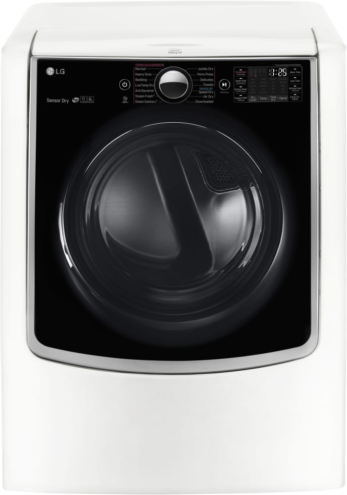 LG DLGX9001W 29 Inch Gas Smart Dryer with 9.0 Cu. Ft. Capacity, TurboSteam™ Technology, ThinQ® Technology, FlowSense™ Duct Clogging Indicator, NeveRust™ Stainless Steel Drum, Sensor Dry, 14 Dryer Programs, Child Lock, and CSA Listed: White