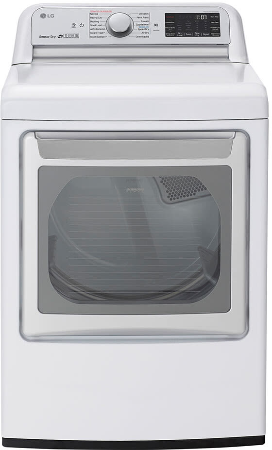 LG DLGX7801WE 27 Inch Gas Smart Dryer with 7.3 Cu. Ft. Capacity, 14 Dryer Programs, Sensor Dry System, Wrinkle Care, TurboSteam™ Technology, and EasyLoad™ Door: White