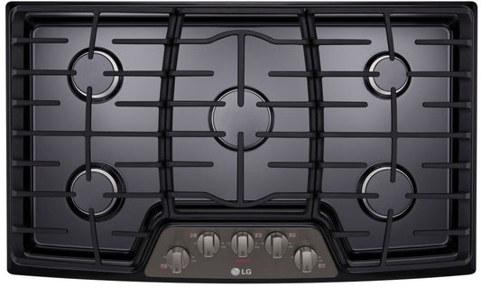 LG LCG3611BD 36 Inch Gas Cooktop with 5 Sealed Burners, Heavy Duty Cast Iron Grates