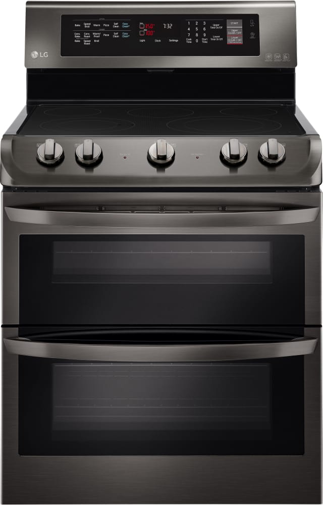 LG LDE4413BD 30 Inch Electric Range with 5 Radiant Heating Elements, Double Oven, 7.3 cu. ft. Total Oven Capacity, ProBake Convection, Delay Bake, EasyClean, Glass Touch Controls, and UltraHeat Power Element: Black Stainless Steel