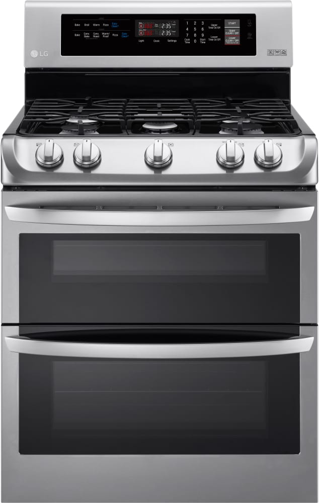 LG LDG4311ST 30 Inch Double Oven Gas Range with 5 Sealed Burners, 6.9 cu. ft. Capacity, ProBake Convection, 17,000 BTU SuperBoil Burner, 10 Min EasyClean Mode and Glass Touch Controls: Stainless Steel