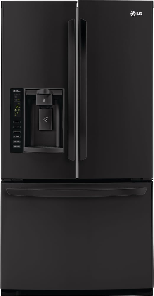 LG LFX25974SB 36 Inch French Door Refrigerator with Slim SpacePlus™ Ice System, Smart Cooling® System, Glide N' Serve® Drawer, External Tall Dispenser, Linear Compressor, SpillProtector™ Shelves, Humidity-Controlled Crispers and ADA Compliant: Black