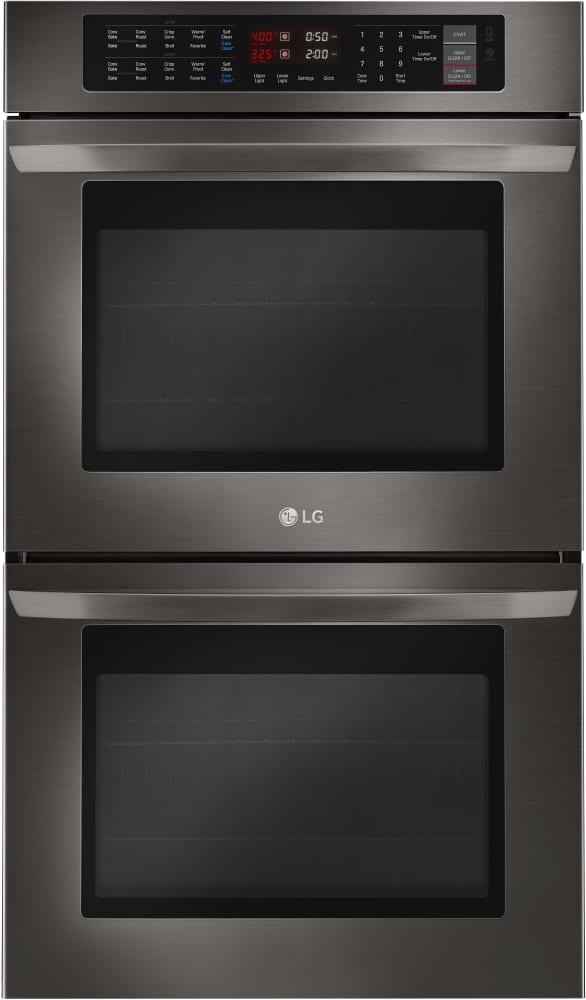 LG LWD3063BD 30 Inch Double Electric Wall Oven with Convection, EasyClean® Self-Clean, Brilliant Blue Interior, 9.4 cu. ft. Total Capacity, 8 Pass Broil Element,12 Hr. Shut-Off, NFC Tag Technology, and Broiler Pan: Black Stainless Steel