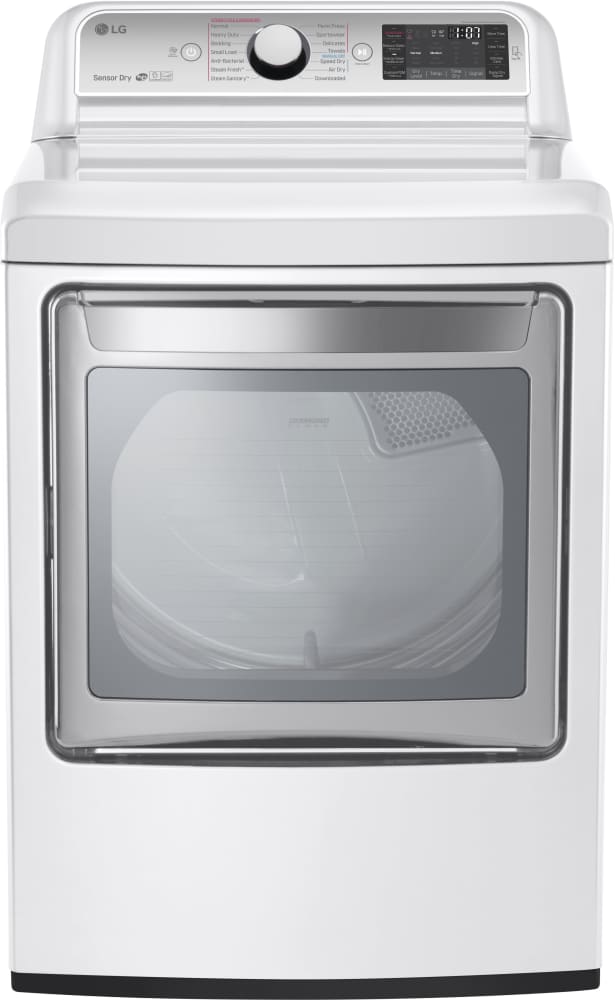 LG DLEX7600WE 27 Inch 7.3 cu. ft. Electric Dryer with 14 Dry Programs, TurboSteam, EasyLoad Door, Smart ThinQ Technology, ReduceStatic Option, NeveRust Stainless Steel Drum and ENERGY STAR Qualified: White