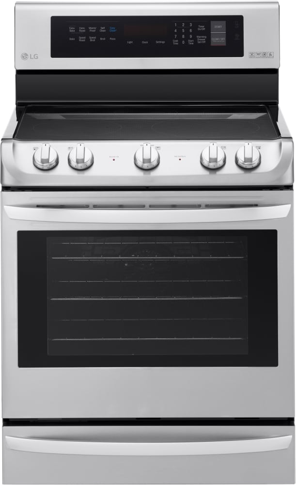 LG LRE4215ST 30 Inch Electric Range with 5 Radiant Heating Elements, 6.3 cu. ft. Oven, Infrared Heating System, UltraHeat 3.2W Power Burner, ProBake Convection, Self Clean, Warming Drawer and Glass Touch Controls