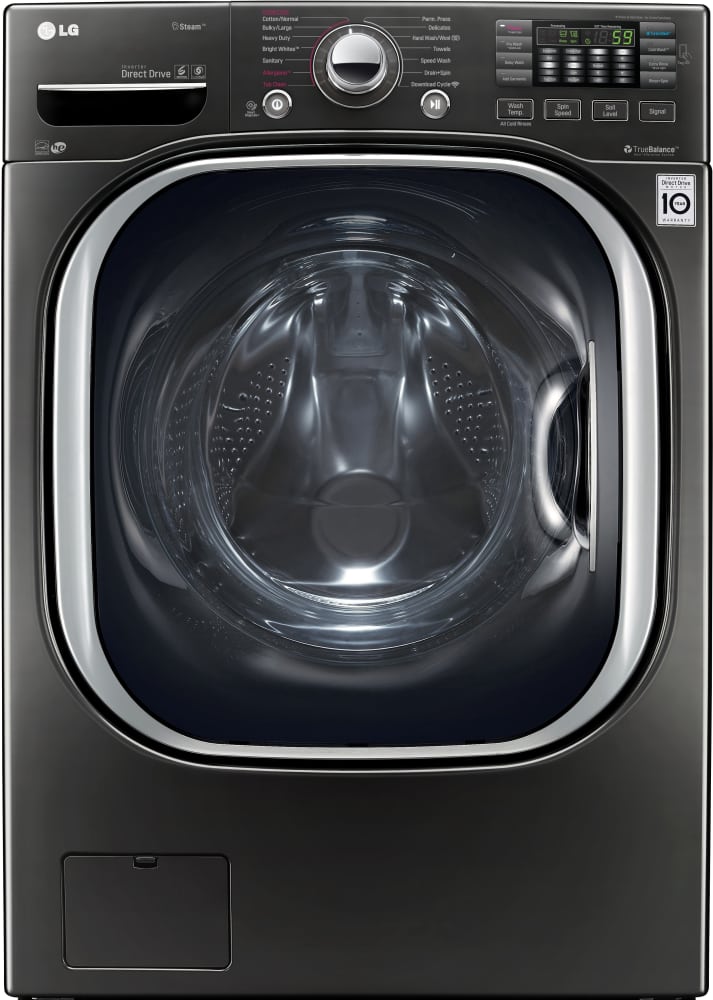 LG WM4370HKA 27 Inch Front Load Washer with 4.5 cu. ft. Capacity, 14 Wash Programs, Steam, TurboWash, Speed Wash, Allergiene Cycle, Sanitary Cycle, 4-Tray Dispenser, LoDecibel Quiet Operation and ENERGY STAR Qualification: Black Stainless Steel